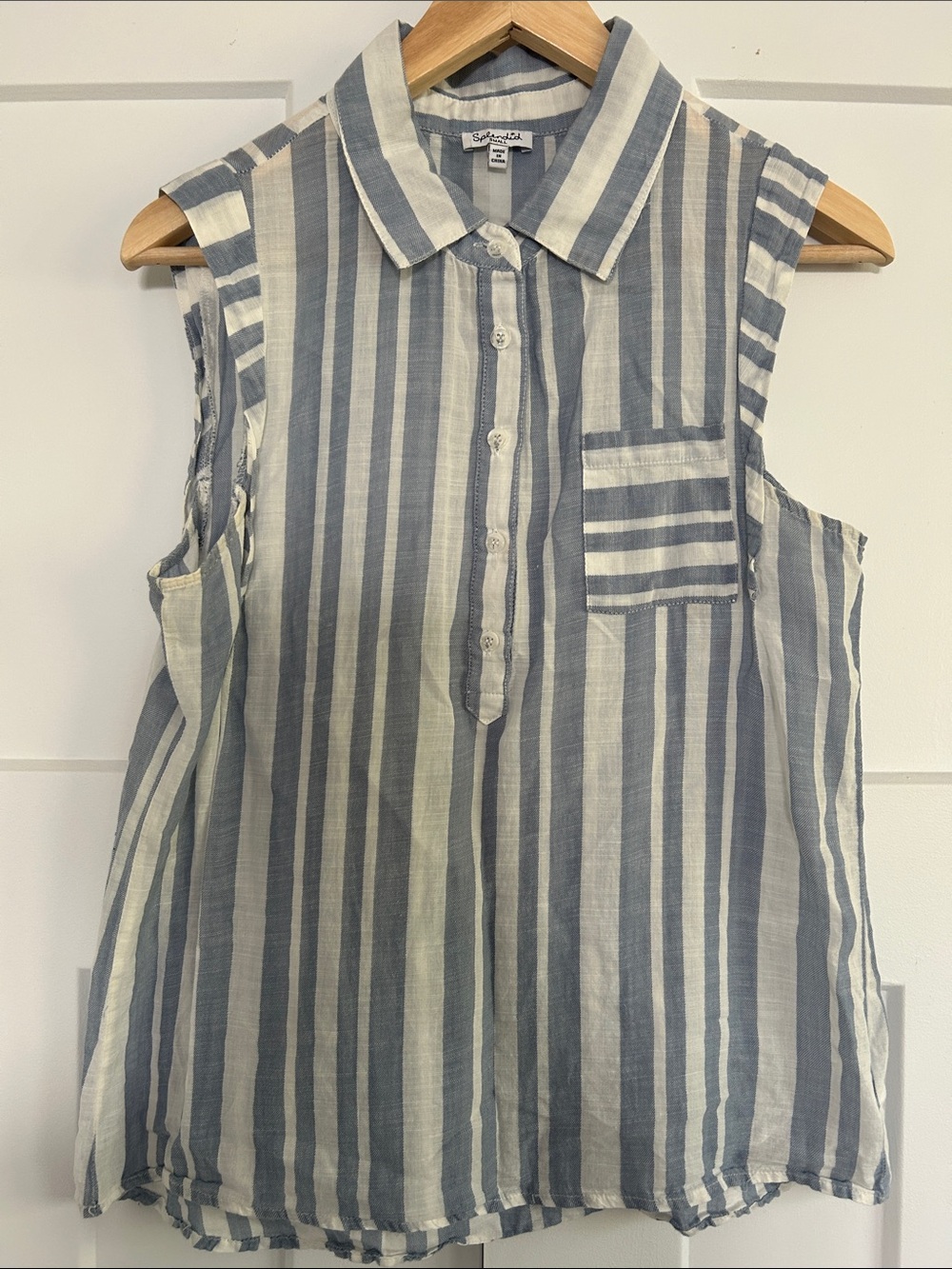 Splendid Cotton Blue and White Striped Sleeveless Top Size Small